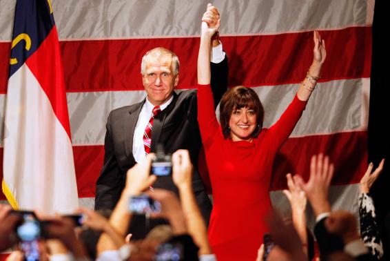 Republican Thom Tillis reacts after the results of the U.S. midterm elections in Charlotte, North Carolina